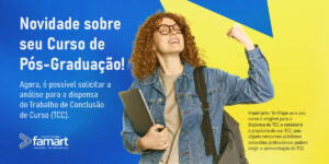 A imagem mostra um comunicado de que agora é possível solicitar a análise para dispensa do TCC